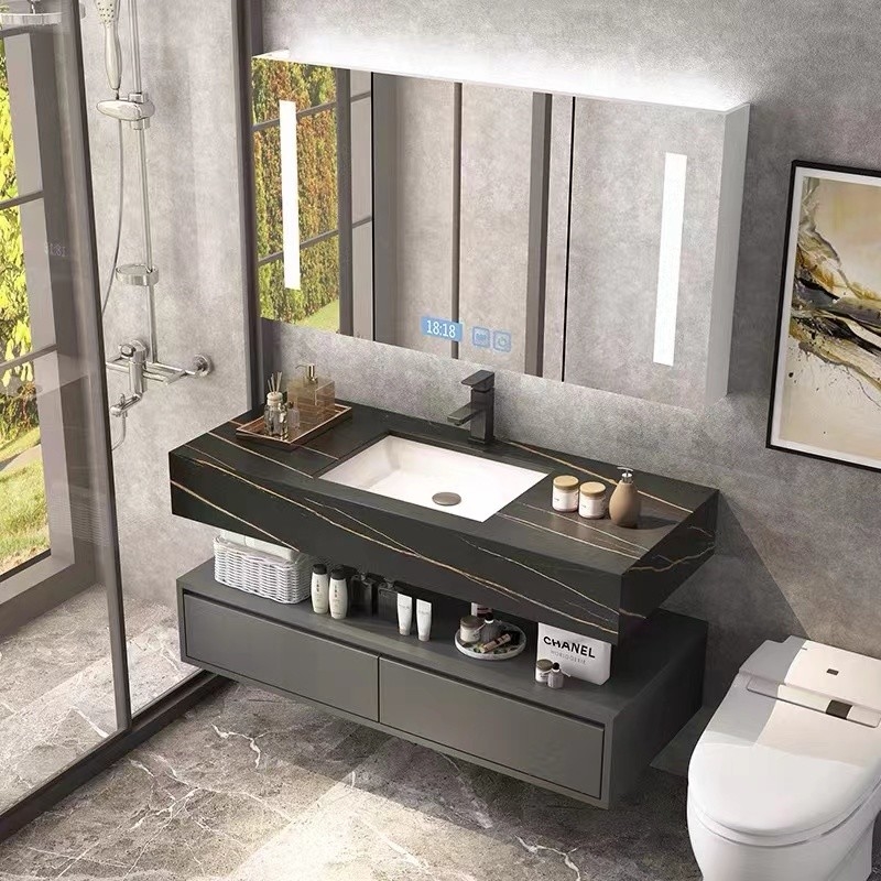Minimaliste moderne européen en bois solide de meubles de Cabinets de vanité de salle de bains avec l'évier simple