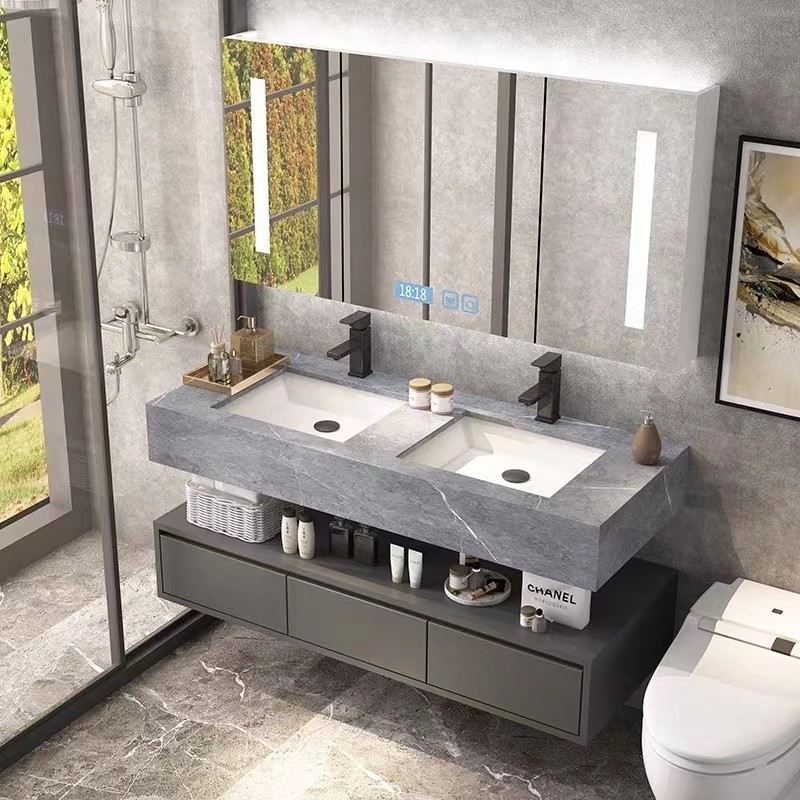 Minimaliste moderne européen en bois solide de meubles de Cabinets de vanité de salle de bains avec l'évier simple