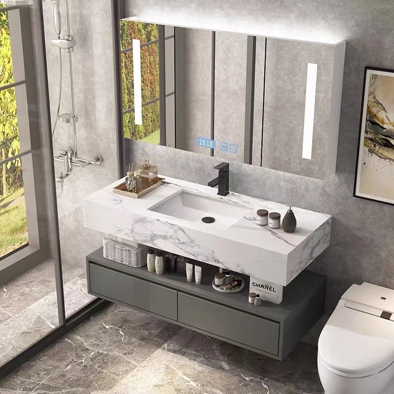 Minimaliste moderne européen en bois solide de meubles de Cabinets de vanité de salle de bains avec l'évier simple