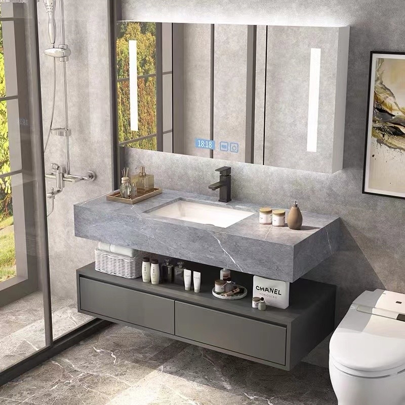 Minimaliste moderne européen en bois solide de meubles de Cabinets de vanité de salle de bains avec l'évier simple