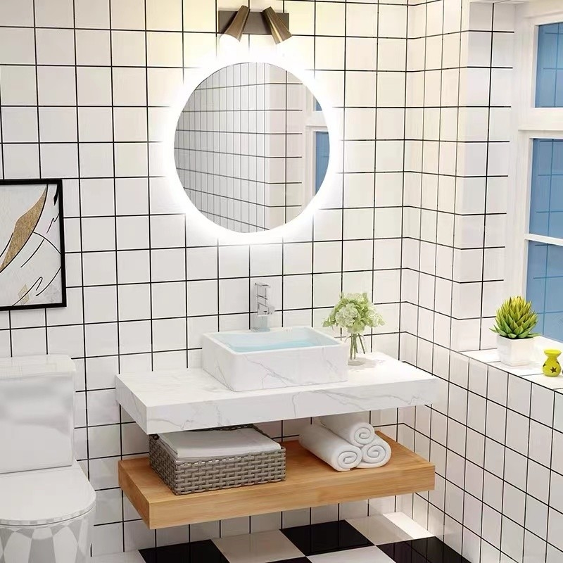 Modèle européen Wood Color de salle de bains de Cabinet fixé au mur imperméable de miroir de coiffeuse