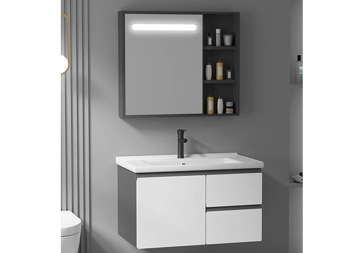 Ensemble moderne de flottement de luxe de vanité de Matte White Wall Mounted Bathroom de Cabinet de miroir de fournisseur de vanité de salle de bains
