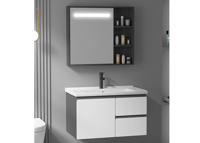 Ensemble moderne de flottement de luxe de vanité de Matte White Wall Mounted Bathroom de Cabinet de miroir de fournisseur de vanité de salle de bains