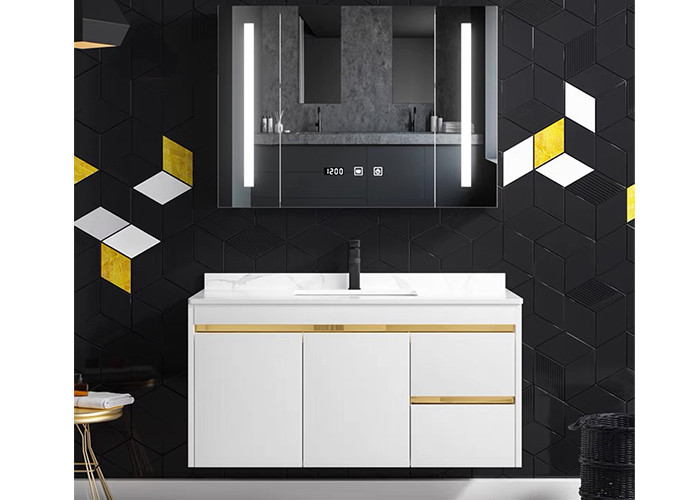 Cabinet de salle de bains en bois extérieur solide de panneau de lavabo de nouvelles de conception de Bath de pièce unités blanches de vanité avec le miroir