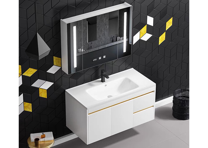 Cabinet de salle de bains en bois extérieur solide de panneau de lavabo de nouvelles de conception de Bath de pièce unités blanches de vanité avec le miroir