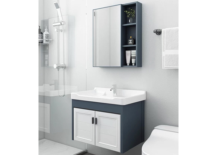 Le mur blanc de miroir d'armoires d'évier de style européen a accroché la vanité moderne de salle de bains d'unités d'armoire