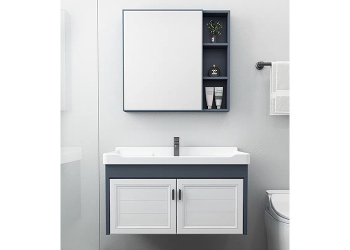 Le mur blanc de miroir d'armoires d'évier de style européen a accroché la vanité moderne de salle de bains d'unités d'armoire