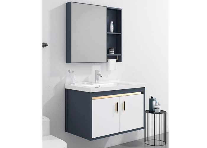 Vanité en céramique de bassin de PVC de peinture brillante élevée blanche fixée au mur de salle de bains avec le miroir