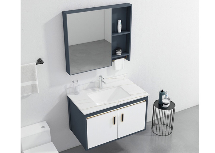Vanité en céramique de bassin de PVC de peinture brillante élevée blanche fixée au mur de salle de bains avec le miroir