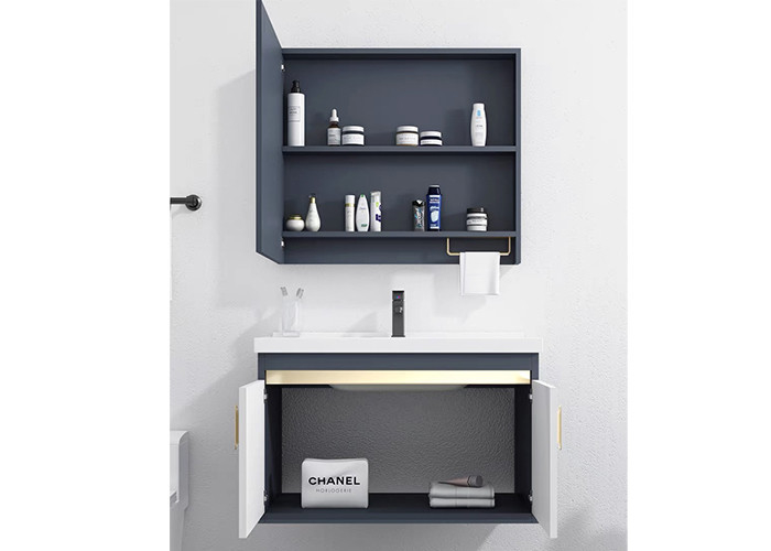 Vanité en céramique de bassin de PVC de peinture brillante élevée blanche fixée au mur de salle de bains avec le miroir