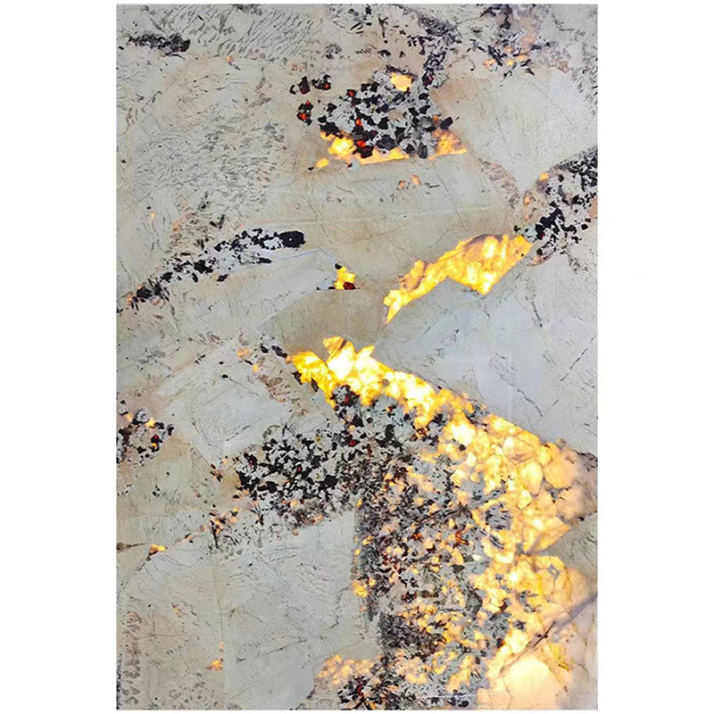 Pierre Pandora Crystal White Onyx Marble Slab de Patagoina éclairée à contre-jour par Brésilien translucide