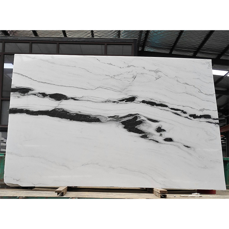 Le noir veine la dalle naturelle de marbre blanche de pierre de marbre de Panda White Wall Flooring Stairs