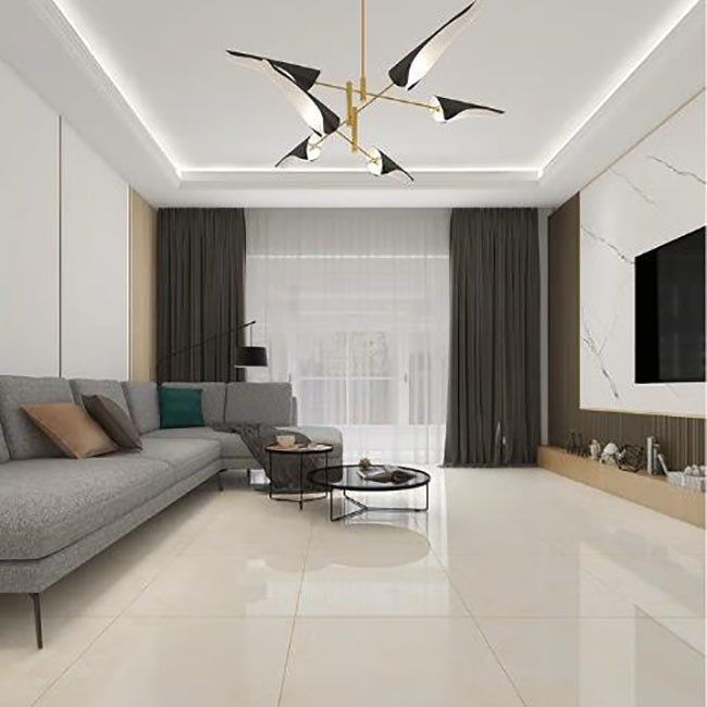 Jaune-clair poli vitré couvre de tuiles le marbre de plancher de mur de porcelaine couvre de tuiles l'anti glissement 600*600mm