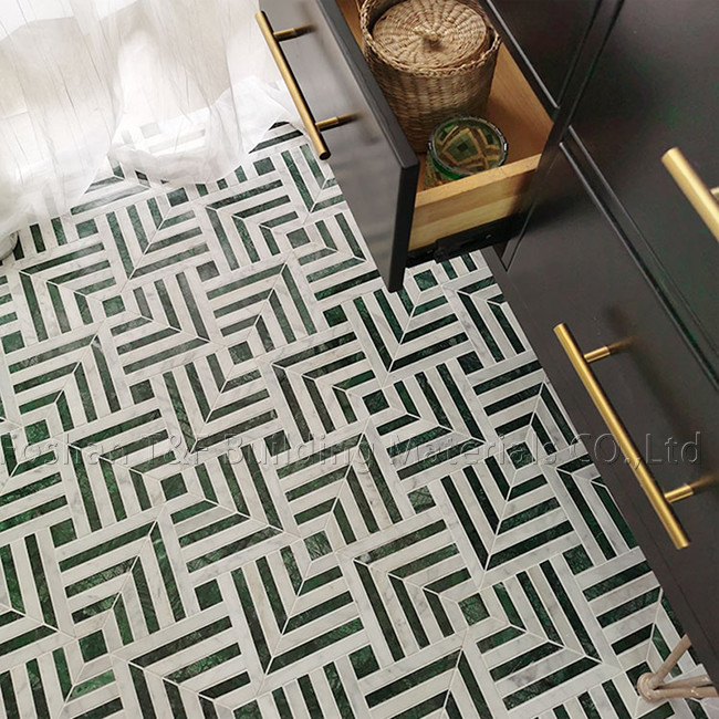 Carreaux de sol anti-dérapant en marbre en pierre mosaïque pour salle à manger cuisine salle de bain