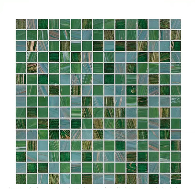 Carreaux de mosaïque en verre vert de style rétro classique avec ligne dorée toilettes toilettes arrière-plan carreaux de mur