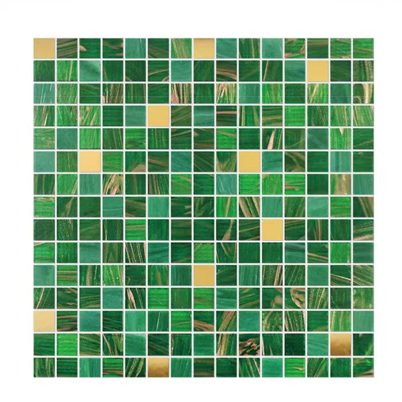 Carreaux de mosaïque en verre vert de style rétro classique avec ligne dorée toilettes toilettes arrière-plan carreaux de mur