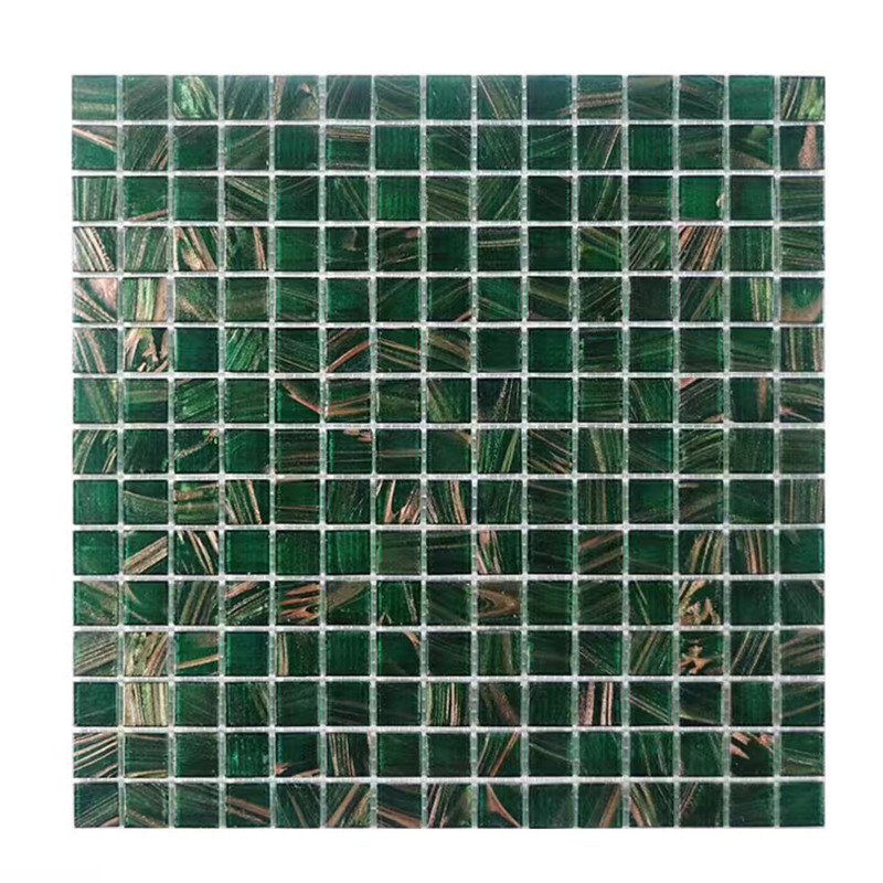 Carreaux de mosaïque en verre vert de style rétro classique avec ligne dorée toilettes toilettes arrière-plan carreaux de mur