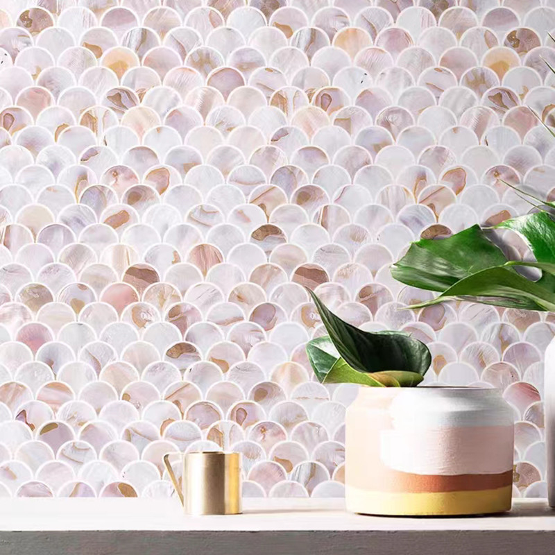 La fan forment la tuile nacrée naturelle de mur de Shell White Pattern Mosaic Tile Backsplash