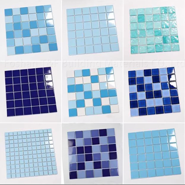Piscine carrée mosaïque carreaux piscine intérieure poisson céramique paysage extérieur mur au sol bleu