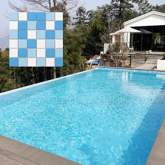 Piscine carrée mosaïque carreaux piscine intérieure poisson céramique paysage extérieur mur au sol bleu