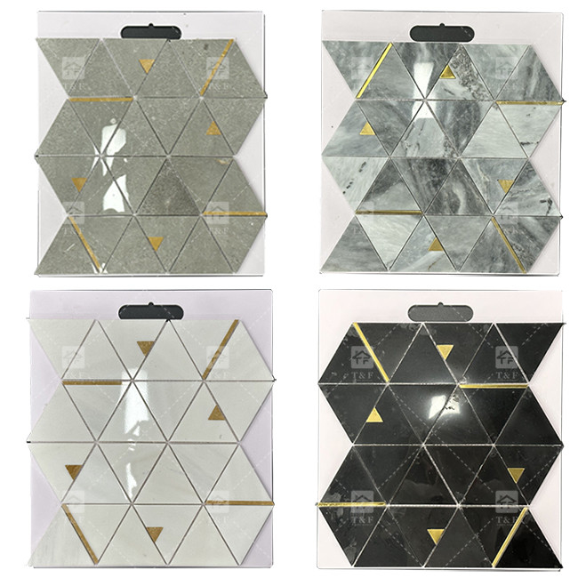 Triangle de marbre de pierre de luxe mosaïque avec acier inoxydable mosaïque métallique salle de bain Backsplash