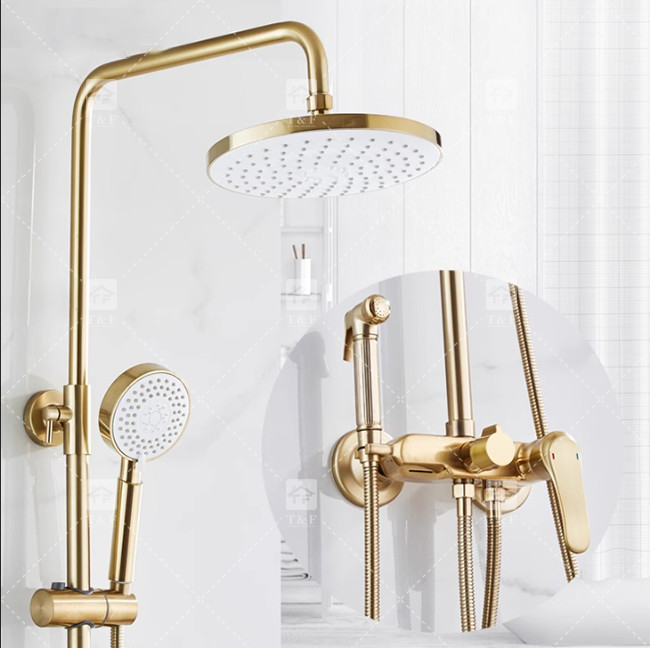 Nordic Light Luxury Douche Pour La Maison robinet en laiton brossé en or à chaud et froid