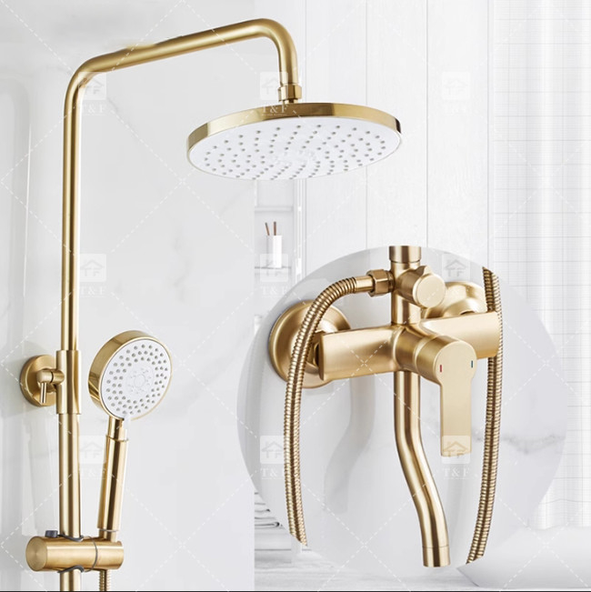 Nordic Light Luxury Douche Pour La Maison robinet en laiton brossé en or à chaud et froid