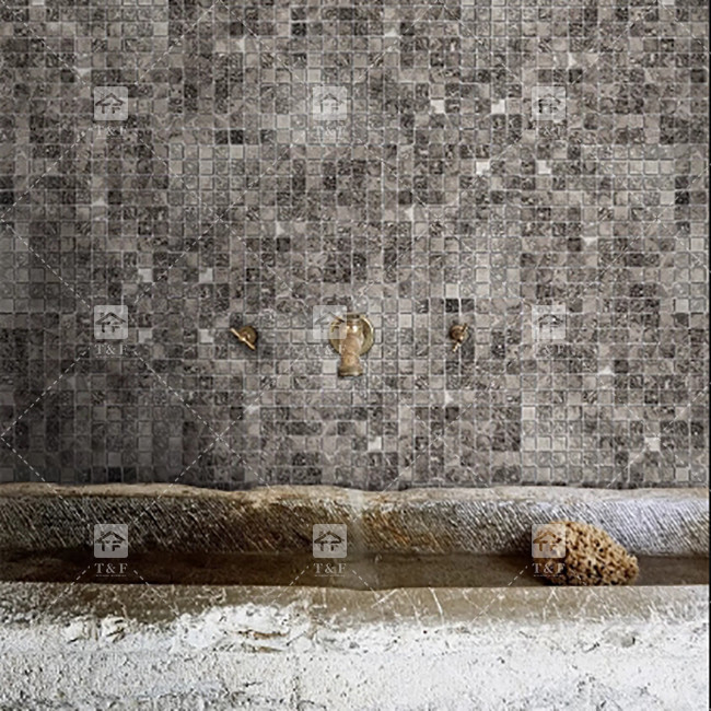 Carreaux de mosaïque de pierre de marbre naturel Carreaux de sol de salle de bain Carreaux d' étang de poisson Carreaux de fond antique