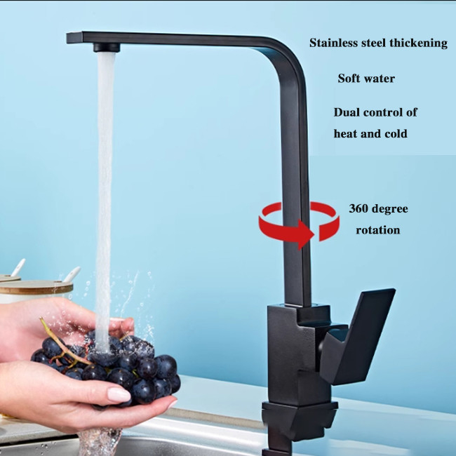 Faucon de cuisine à rotation de 360° Lavoir à eau chaude et froide Evier anti-éclaboussures 2 en 1 carré