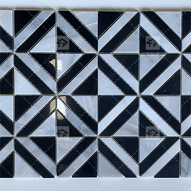 Carreaux de mosaïque en pierre de marbre noir et blanc pour la cuisine murale résistant aux éclaboussures