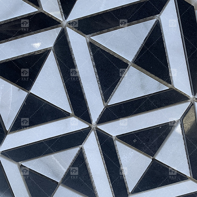 Carreaux de mosaïque en pierre de marbre noir et blanc pour la cuisine murale résistant aux éclaboussures