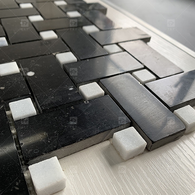 Carré en marbre noir et blanc en pierre mosaïque 8 mm décoration murale