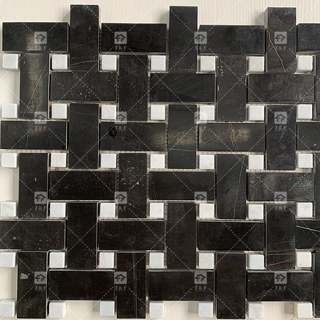 Carré en marbre noir et blanc en pierre mosaïque 8 mm décoration murale