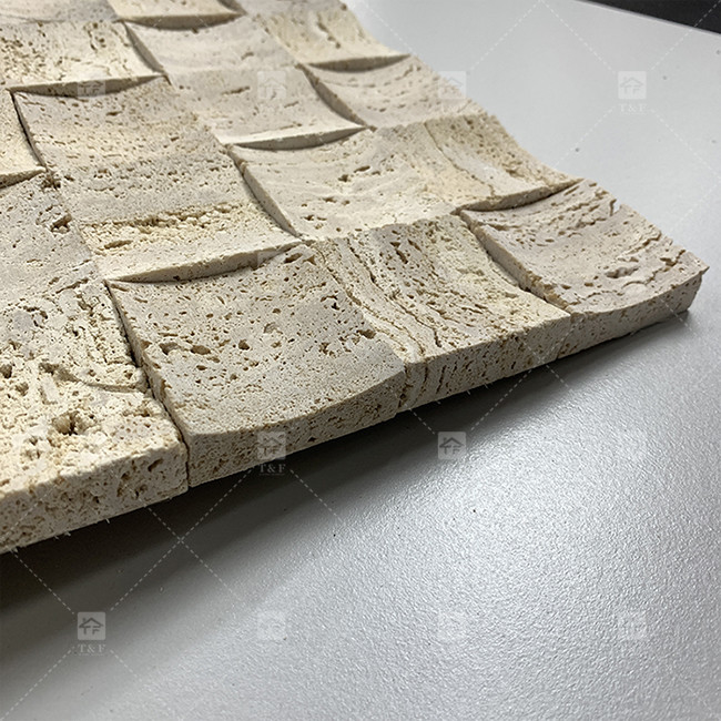 Marbre naturel beige travertin mosaïque carreaux de mur de sol fond concave Carreaux de culture de mur