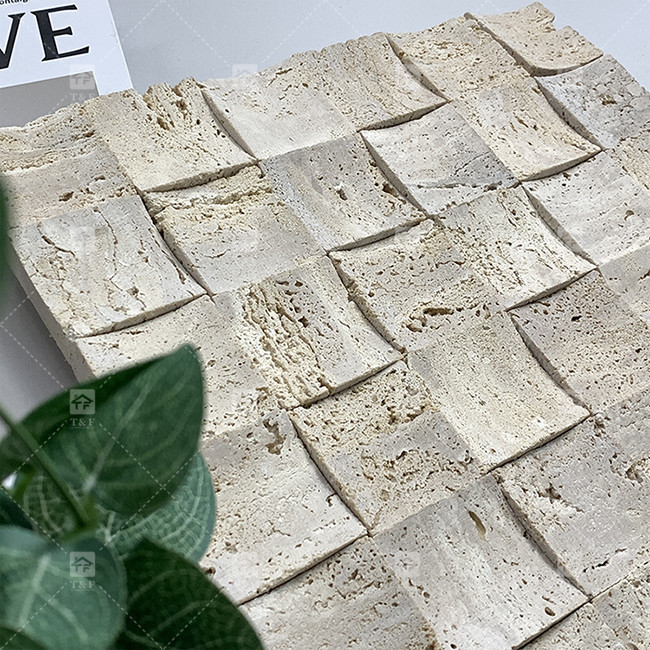 Marbre naturel beige travertin mosaïque carreaux de mur de sol fond concave Carreaux de culture de mur
