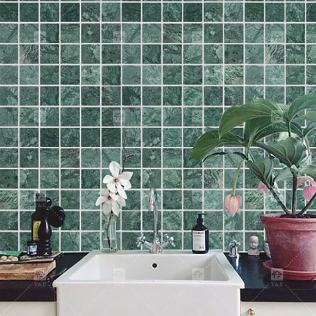 Carreaux de piscine en marbre naturel en mosaïque poli en forme carrée verte Décoration de la maison