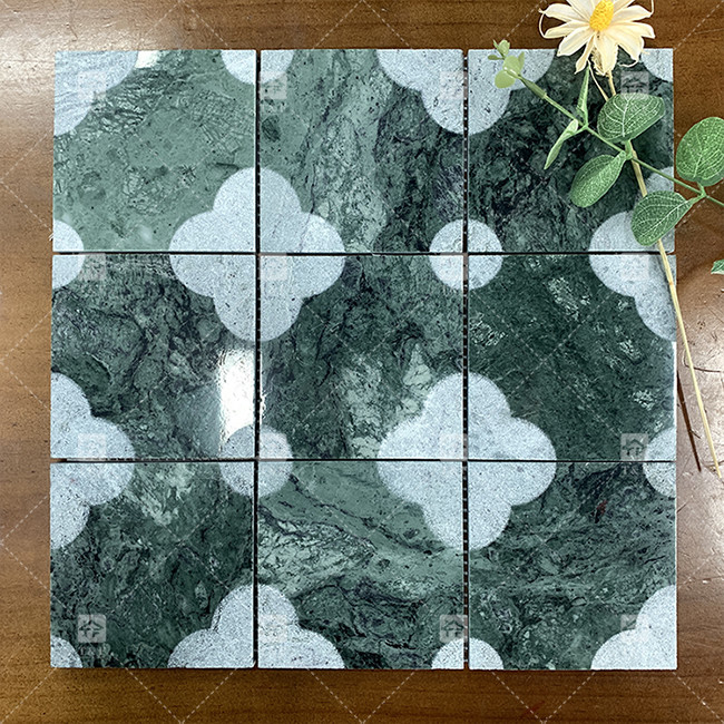 Carreaux de piscine en marbre naturel en mosaïque poli en forme carrée verte Décoration de la maison