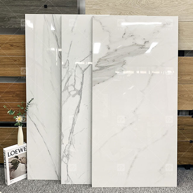 600x1200mm Carrara blanc brillant haute vitrée polissée carreaux pour le sol Carreaux de porcelaine de marbre