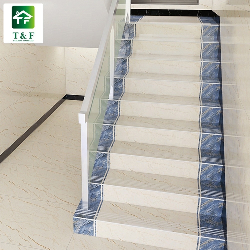 Tuile de porcelaine de villa pour le bleu brillant de finition d'escaliers et la couleur jaune