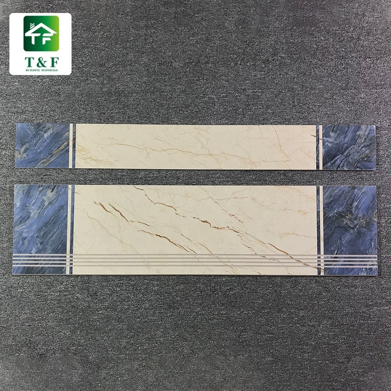 Tuile de porcelaine de villa pour le bleu brillant de finition d'escaliers et la couleur jaune